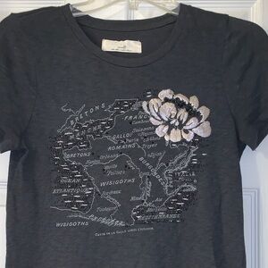 J.Crew Embellished Map Graphic Tee with Floral and Bead Accents